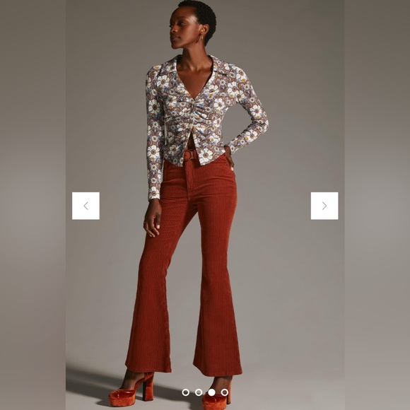 Maeve by Anthropologie Blue Motif Ruched Long Sleeve Shirt Size Medium - Picture 3 of 8